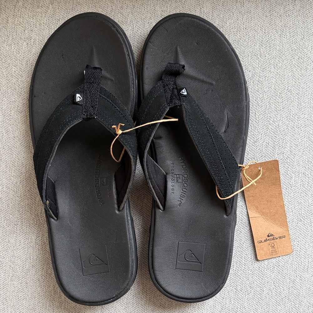 NWT sz 11 Quiksilver black Leather Strap HYDROSQUISH Captain Sandals
